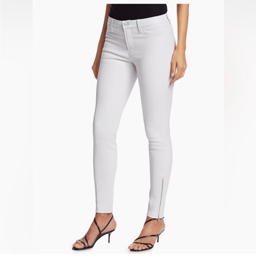 J BRAND Mid Rise 100% Lamb Leather Pants Tectonic Ivory White-Size 24